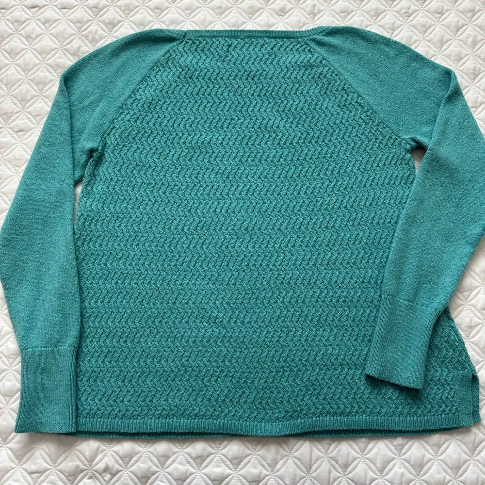 LOFT Teal Aqua Teal Blue Green Textured Knit Body Crewneck Sweater Sz M